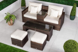Giardino Havana 2 Seat Modular Sofa Rattan Garden Balcony Furniture Set Outdoor Drinks Cooler Table, Coffee Table & Stools - Brown - thumbnail 3
