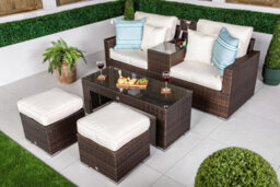 Giardino Havana 2 Seat Modular Sofa Rattan Garden Balcony Furniture Set Outdoor Drinks Cooler Table, Coffee Table & Stools - Brown - thumbnail 2