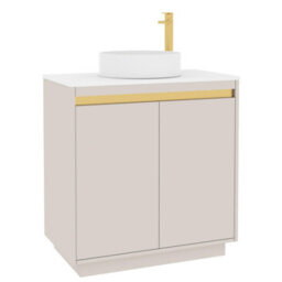 Royal Bathrooms Orion 800mm Warm Taupe Floor Standing Vanity Unit 2 Door With Plain White Undrilled Worktop & Brushed Brass Accent Trim - thumbnail 6