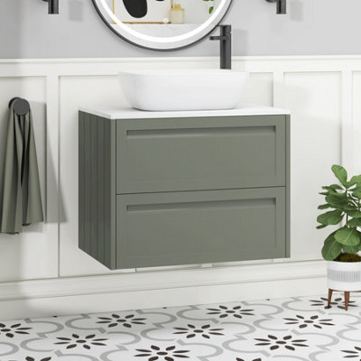 Royal Bathrooms Royal Bathroom Elmore 700mm Matt Green Wall Mounted Countertop Bathroom Vanity Unit 2 Drawer With Elva Basin - image 1