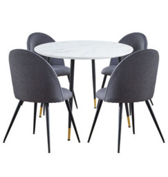 Hallowood Furniture Finley Small Round Dining Table In White Marble Finish With 4 Curved Back Grey Fabric Chairs - thumbnail 8