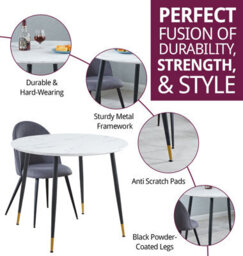 Hallowood Furniture Finley Small Round Dining Table In White Marble Finish With 4 Curved Back Grey Fabric Chairs - thumbnail 2