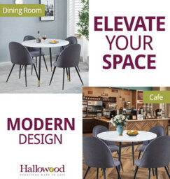 Hallowood Furniture Finley Small Round Dining Table In White Marble Finish With 4 Curved Back Grey Fabric Chairs - thumbnail 6