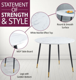 Hallowood Furniture Finley Small Round Dining Table In White Marble Finish With 4 Curved Back Grey Fabric Chairs - thumbnail 4