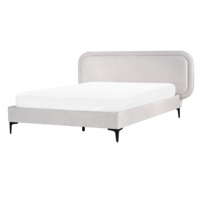Beliani Bed Velvet Suzette 140 X 200 Cm (Eu Double) Light Grey - image 1