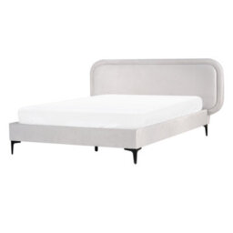 Beliani Bed Velvet Suzette 140 X 200 Cm (Eu Double) Light Grey - thumbnail 1
