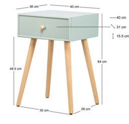 Nordlys 1-Door Mint Green Beech Wood Nightstand Sea Side Style Bedroom - thumbnail 6