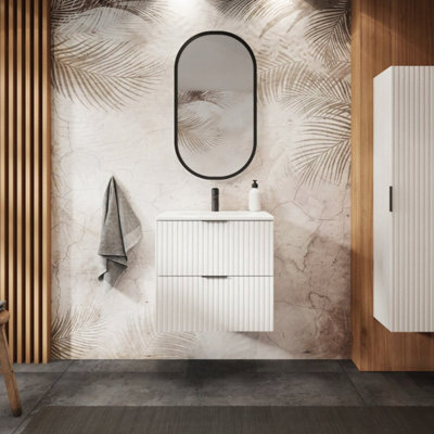 Heze Furniture Flow 2 Drawer Bathroom Cabinet Vanity Unit With Basin 60Cm - White - image 1