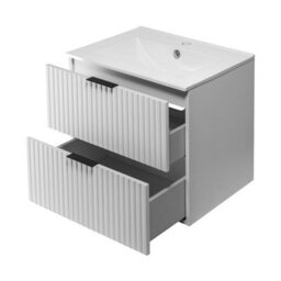 Heze Furniture Flow 2 Drawer Bathroom Cabinet Vanity Unit With Basin 60Cm - White - thumbnail 3