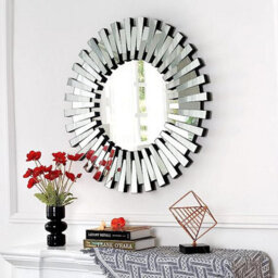 Mihomeuk Large Cori Gear Silver Round Wall Mirror With Attached Wall Mount - thumbnail 3