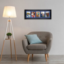 AK Frames 26X8 Black Sleek Multi Photo Frame With Blue Mount - Holds 5 Apertures (5X) 6X4 Photos - thumbnail 3