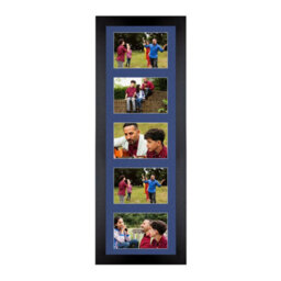 AK Frames 26X8 Black Sleek Multi Photo Frame With Blue Mount - Holds 5 Apertures (5X) 6X4 Photos - thumbnail 1