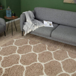 The Rugs Moroccan Shaggy Rugs And Runners Soft Fluffy Trellis Design High Pile Beige And Ivory  Living Room Kitchen Hallway 620 - thumbnail 4
