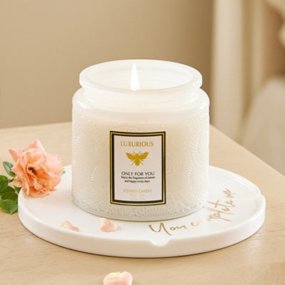 Breeins Embossed Cup White Handmade English Pear Freesia Soy Wax Scented Candle - image 1