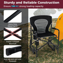 Gainoom Outdoor Black Rocker Camping Chair Portable Foldable Rocking Chair - thumbnail 7