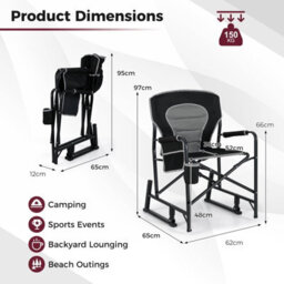 Gainoom Outdoor Black Rocker Camping Chair Portable Foldable Rocking Chair - thumbnail 2
