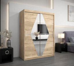 Arte Boliwia Contemporary 2 Mirrored Sliding Door Wardrobe 5 Shelves 2 Rails Sonoma Oak Effect (H)2000mm (W)1500mm (D)620mm - thumbnail 2