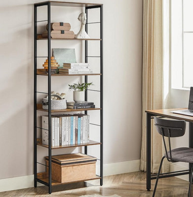 Songmics 6-Tier Shelving Unit, Industrial Bookcase With Back Panels, For Study, Room, Home Office, Rustic Brown And Ink Black - image 1