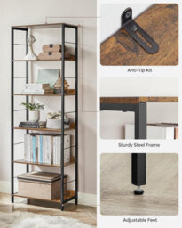 Songmics 6-Tier Shelving Unit, Industrial Bookcase With Back Panels, For Study, Room, Home Office, Rustic Brown And Ink Black - thumbnail 6