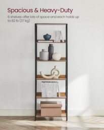 Songmics 6-Tier Shelving Unit, Industrial Bookcase With Back Panels, For Study, Room, Home Office, Rustic Brown And Ink Black - thumbnail 7
