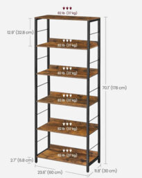 Songmics 6-Tier Shelving Unit, Industrial Bookcase With Back Panels, For Study, Room, Home Office, Rustic Brown And Ink Black - thumbnail 2