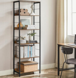 Songmics 6-Tier Shelving Unit, Industrial Bookcase With Back Panels, For Study, Room, Home Office, Rustic Brown And Ink Black - thumbnail 1