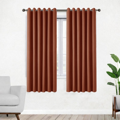 Bedlooms Rust Linen Curtain 100% Blackout Thermal Insulated Eyelet Curtain (Pair) 46 X 54 Inches With Tie Back Two - image 1