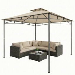 Outsunny 3 X 3 M Gazebo, Outdoor Gazebo Canopy With 2-Tier Roof, Khaki - thumbnail 2