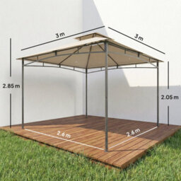 Outsunny 3 X 3 M Gazebo, Outdoor Gazebo Canopy With 2-Tier Roof, Khaki - thumbnail 3