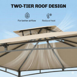 Outsunny 3 X 3 M Gazebo, Outdoor Gazebo Canopy With 2-Tier Roof, Khaki - thumbnail 6