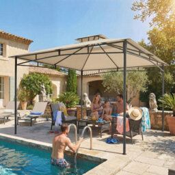 Outsunny 3 X 3 M Gazebo, Outdoor Gazebo Canopy With 2-Tier Roof, Khaki - thumbnail 9