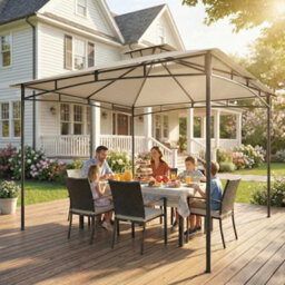 Outsunny 3 X 3 M Gazebo, Outdoor Gazebo Canopy With 2-Tier Roof, Khaki - thumbnail 7