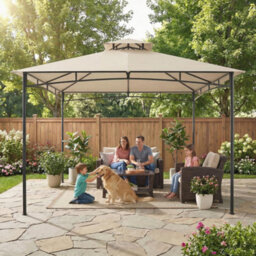 Outsunny 3 X 3 M Gazebo, Outdoor Gazebo Canopy With 2-Tier Roof, Khaki - thumbnail 8