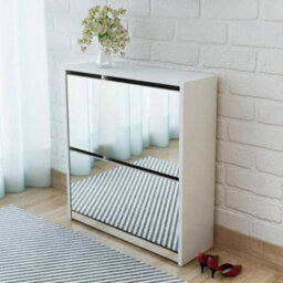 Berkfield Shoe Cabinet 2-Layer Mirror White 63X17X67 Cm - thumbnail 1