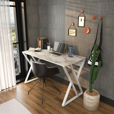 Decorotika Gyza Study And Writing Desk White Marble Effect White - image 1