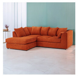 Hannah Jumbo Cord 4 Seater Left Hand Facing Corner Sofa Orange