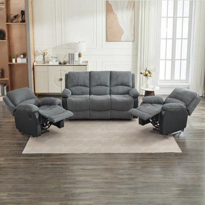 Electric Reclining Sofa Set, Corduroy Fabric Recliner Sectional Sofa Suite - 1+1+3 Sofa Set - image 1