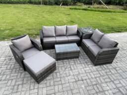 Fimous Patio Garden Furniture Sets Wicker 7 Seater Rattan Furniture Sofa Sets With Coffee Table Reclining Chair For Balcony - thumbnail 2