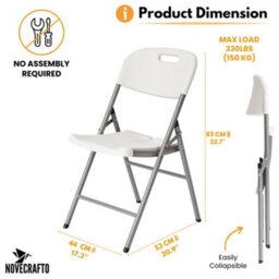 Novecrafto Heavy Duty Folding Chair - 53 X 44 X 83 Cm Hdpe Plastic & Powder Top With Coated Steel Frame, Indoor & Outdoor Use - thumbnail 4