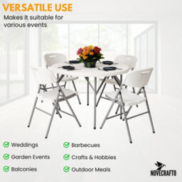 Novecrafto Heavy Duty Folding Chair - 53 X 44 X 83 Cm Hdpe Plastic & Powder Top With Coated Steel Frame, Indoor & Outdoor Use - thumbnail 6