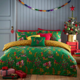 Furn. Purrfect Christmas Festive Reversible Duvet Cover Set, Toddler/junior, Green - thumbnail 1