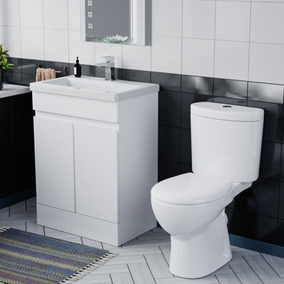 Nes Home 600mm Gloss White Basin Vanity & Close Coupled Toilet - image 1