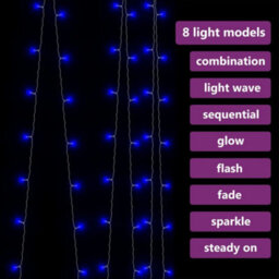 Berkfield Led Curtain Fairy Lights 3X3M 300 Led Blue 8 Function - thumbnail 4