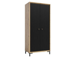 Arte Parii Black 2 Door Wardrobe - Contemporary Storage With Shelves, Rail & Black Legs W89 X H196 X D54Cm - thumbnail 1