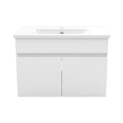 AVER-GROWTH 600mm Bathroom Vanity Unit With Ceramic Basin 2 Doors Wall Hung Matt White Bathroom Cabinet Storage Cupboard Furniture - image 1