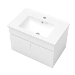 AVER-GROWTH 600mm Bathroom Vanity Unit With Ceramic Basin 2 Doors Wall Hung Matt White Bathroom Cabinet Storage Cupboard Furniture - thumbnail 3