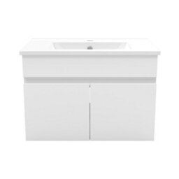 AVER-GROWTH 600mm Bathroom Vanity Unit With Ceramic Basin 2 Doors Wall Hung Matt White Bathroom Cabinet Storage Cupboard Furniture