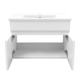 AVER-GROWTH 600mm Bathroom Vanity Unit With Ceramic Basin 2 Doors Wall Hung Matt White Bathroom Cabinet Storage Cupboard Furniture - thumbnail 4