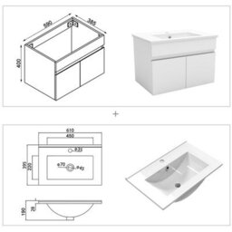 AVER-GROWTH 600mm Bathroom Vanity Unit With Ceramic Basin 2 Doors Wall Hung Matt White Bathroom Cabinet Storage Cupboard Furniture - thumbnail 5