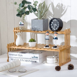 Living And Home 2-Tier Solid Wood Display Rise Plant Display Stands Compact Plant Stand For Desk Or Counter 30Cm (H) - thumbnail 1